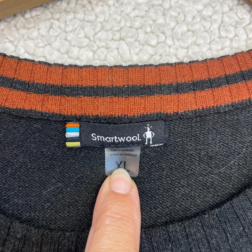 Smartwool Sweater Mens XL Charcoal Orange Stripe Crewneck Wool Blend SW016474